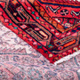 Hamadan Persian Rug 9'10" x 3'5" - Semi Antique Afshan Red, Blue Hand Knotted | corner detail | SKU 112203