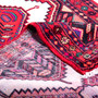 Hamadan Persian Rug 11'2" x 2'11" - Semi Antique Afshan Red, Blue Hand Knotted | corner detail | SKU 112206