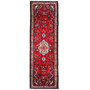 Hamadan Persian Rug 11x3 ft - Semi Antique Medallion (Toranj), Herati (Mahi) Madder Red, Cream, Navy Blue Hand Knotted | front view | SKU 112209