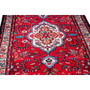 Hamadan Persian Rug 11x3 ft - Semi Antique Medallion (Toranj), Herati (Mahi) Madder Red, Cream, Navy Blue Hand Knotted | side view | SKU 112209