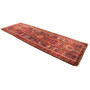 Meshkin Persian Rug 10'10" x 3'9" - Semi Antique Medallion Geometric Madder Red, Navy Blue, Cream Hand Knotted | texture detail | SKU 110029