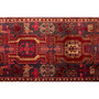 Meshkin Persian Rug 10'10" x 3'9" - Semi Antique Medallion Geometric Madder Red, Navy Blue, Cream Hand Knotted | pile detail | SKU 110029