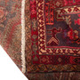 Meshkin Persian Rug 10'10" x 3'9" - Semi Antique Medallion Geometric Madder Red, Navy Blue, Cream Hand Knotted | corner detail | SKU 110029
