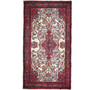 Hamadan Persian Rug 16x8 ft - Semi Antique Medallion Afshan Cream, Madder Red, Navy Blue Hand Knotted | front view | SKU 112215