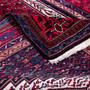 Kurdish Persian Rug 9'3" x 5'2" - Semi Antique Medallion Red, Blue Hand Knotted | corner detail | SKU 112219