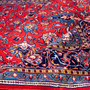 Sarouk Persian Rug 11x8 ft - Semi Antique Medallion Red, Blue Hand Knotted | corner detail | SKU 112226