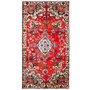 Bakhtiari Persian Rug 9x4 ft - Semi Antique Medallion (Toranj), Geometric Madder Red, Cream, Navy Blue Hand Knotted | front view | SKU 112229
