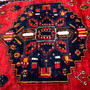 Bakhtiari Persian Rug 9'7" x 4'6" - Semi Antique Medallion Blue, Crimson Hand Knotted | back view | SKU 112235