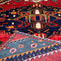 Bakhtiari Persian Rug 9'7" x 4'6" - Semi Antique Medallion Blue, Crimson Hand Knotted | detail view | SKU 112235