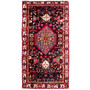Nahavand Persian Rug 9'7" x 4'11" - Semi Antique Medallion Navy Blue, Red Hand Knotted | front view | SKU 112236