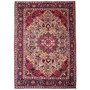 Tabriz Persian Rug 9'8" x 6'7" - Semi Antique Medallion Red, Cream Hand Knotted | front view | SKU 112246