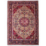 Tabriz Persian Rug 9'9" x 6'5" - Semi Antique Medallion Red, Cream Hand Knotted | front view | SKU 112247