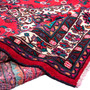 Hamadan Persian Rug 9x7 ft - Semi Antique Medallion (Toranj), Herati (Mahi) Madder Red, Ivory, Navy Blue Hand Knotted | detail view | SKU 112259