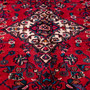 Hamadan Persian Rug 9x7 ft - Semi Antique Medallion (Toranj), Herati (Mahi) Madder Red, Ivory, Navy Blue Hand Knotted | side view | SKU 112259