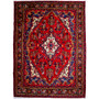 Hamadan Persian Rug 10x7 ft - Semi Antique Afshan Red, Blue Hand Knotted | front view | SKU 112260
