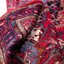 Hamadan Persian Rug 9'4" x 6'9" - Semi Antique Afshan Red, Blue Hand Knotted | detail view | SKU 112261