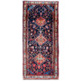 Hamadan Persian Rug 9x4 ft - Semi Antique Medallion Toranj, Herati Mahi Navy Blue, Madder Red, Cream Hand Knotted | front view | SKU 112268