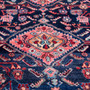 Hamadan Persian Rug 9x4 ft - Semi Antique Medallion Toranj, Herati Mahi Navy Blue, Madder Red, Cream Hand Knotted | side view | SKU 112268