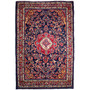 Hamadan Persian Rug 10x7 ft - Semi Antique Medallion (Toranj), Herati (Mahi) Navy Blue, Madder Red, Cream Hand Knotted | front view | SKU 112274