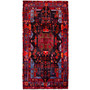 Nahavand Persian Rug 9x4 ft - Semi Antique Medallion (Toranj), Geometric Dark Red, Madder Red, Navy Blue Hand Knotted | front view | SKU 112293