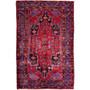 Zanjan Persian Rug 7'5" x 4'8" - Semi Antique Medallion Navy Blue, Crimson Hand Knotted | front view | SKU 112301