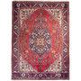 Tabriz Persian Rug 9'7" x 6'11" - Semi Antique Medallion Red, Cream Hand Knotted | front view | SKU 112308