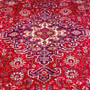 Tabriz Persian Rug 9x6 ft - Semi Antique Medallion (Toranj), Shah Abbasi Madder Red, Cream, Navy Blue Hand Knotted | side view | SKU 112315