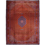 Zanjan Persian Rug 13x9 ft - Semi Antique Medallion Toranj, Herati Mahi Crimson, Navy Blue, Madder Red Hand Knotted | front view | SKU 112319