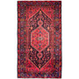 Zanjan Persian Rug 8x4 ft - Semi Antique Medallion Toranj, Herati Mahi Madder Red, Navy Blue, Crimson Hand Knotted | front view | SKU 112320