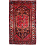 Zanjan Persian Rug 8x4 ft - Semi Antique Medallion Navy Blue, Crimson Hand Knotted | front view | SKU 112321