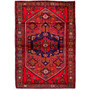 Zanjan Persian Rug 6'3" x 4'3" - Semi Antique Medallion Navy Blue, Crimson Hand Knotted | front view | SKU 112331