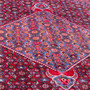 Zanjan Persian Rug 9x6 ft - Semi Antique Medallion Toranj, Herati Mahi Madder Red, Navy Blue, Crimson Hand Knotted | back view | SKU 112333
