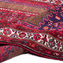 Songhor Persian Rug 9x5 ft - Semi Antique Medallion Geometric Madder Red, Camel, Navy Blue Hand Knotted | detail view | SKU 112339
