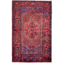 Zanjan Persian Rug 6x4 ft - Semi Antique Medallion Toranj, Herati Mahi Madder Red, Navy Blue, Crimson Hand Knotted | front view | SKU 112344