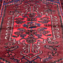Zanjan Persian Rug 6x4 ft - Semi Antique Medallion Toranj, Herati Mahi Madder Red, Navy Blue, Crimson Hand Knotted | back view | SKU 112344
