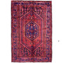 Zanjan Persian Rug 7x4 ft - Semi Antique Medallion (Toranj), Geometric Crimson, Navy Blue, Madder Red Hand Knotted | front view | SKU 112347