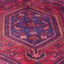 Zanjan Persian Rug 7'3" x 4'11" - Semi Antique Medallion Navy Blue, Crimson Hand Knotted | back view | SKU 112347