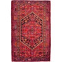 Zanjan Persian Rug 7x4 ft - Semi Antique Medallion Toranj, Herati Mahi Madder Red, Navy Blue, Crimson Hand Knotted | front view | SKU 112353