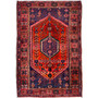 Zanjan Persian Rug 6x4 ft - Semi Antique Medallion (Toranj), Geometric Crimson, Navy Blue, Madder Red Hand Knotted | front view | SKU 112358