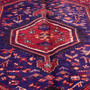 Zanjan Persian Rug 9'4" x 4'11" - Semi Antique Medallion Navy Blue, Crimson Hand Knotted | side view | SKU 112361