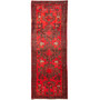 Khamseh Persian Rug 9'6" x 3'7" - Semi Antique Medallion Navy Blue, Crimson Hand Knotted | front view | SKU 110101