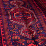 Zanjan Persian Rug 9'3" x 4'11" - Semi Antique Medallion Navy Blue, Crimson Hand Knotted | side view | SKU 112370