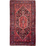 Zanjan Persian Rug 8'6" x 4'11" - Semi Antique Medallion Navy Blue, Crimson Hand Knotted | front view | SKU 112371