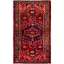 Zanjan Persian Rug 6'7" x 3'9" - Semi Antique Medallion Navy Blue, Crimson Hand Knotted | front view | SKU 112373