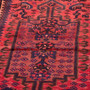 Zanjan Persian Rug 6x3 ft - Semi Antique Medallion Toranj, Herati Mahi Madder Red, Crimson, Dark Red Hand Knotted | side view | SKU 112377
