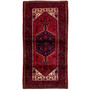 Zanjan Persian Rug 6'7" x 3'5" - Semi Antique Medallion Navy Blue, Crimson Hand Knotted | front view | SKU 112381