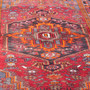 Zanjan Persian Rug 6'7" x 4'3" - Semi Antique Medallion Navy Blue, Crimson Hand Knotted | side view | SKU 112383