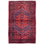 Zanjan Persian Rug 7'3" x 4'7" - Semi Antique Medallion Navy Blue, Crimson Hand Knotted | front view | SKU 112384