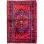 Zanjan Persian Rug 7'1" x 4'7" - Semi Antique Medallion Navy Blue, Crimson Hand Knotted | front view | SKU 112388