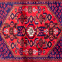 Zanjan Persian Rug 7'1" x 4'7" - Semi Antique Medallion Navy Blue, Crimson Hand Knotted | back view | SKU 112388